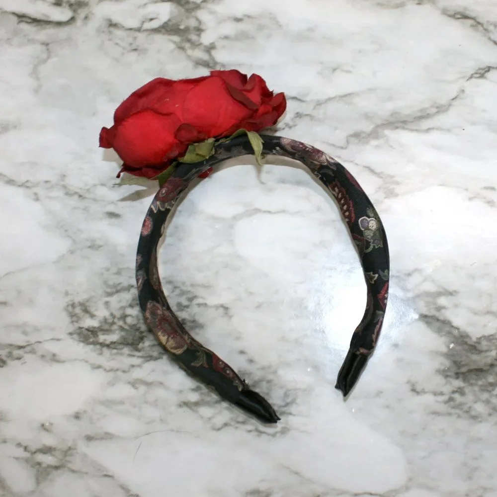 HAND CRAFTED Rose Floral Headband Upcycled Necktie Hair Accessory